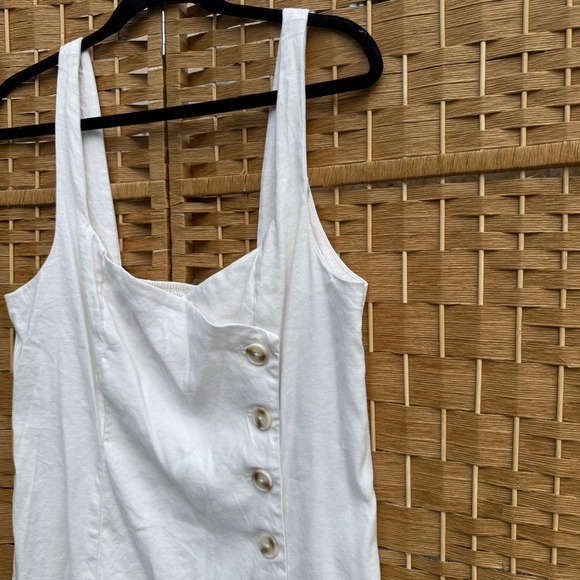 Anthropologie Sleeveless Square Neck Button Wrap Midi Dress Ivory Women Large - Picture 3 of 10